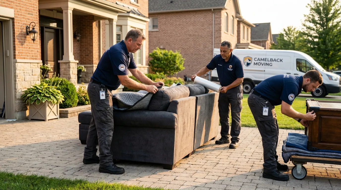 Large estate moving crew wrapping furniture in Dakota City, NE